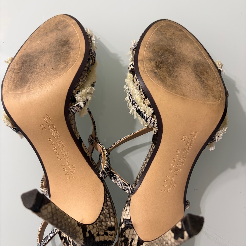 Zara Snakeskin Strappy Heels - Cream and Black - Picture 10 of 15